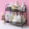 2-tier metal folding spice rack and countertop organizer for kitchen, bathroom, and skincare storage.