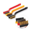 3-piece mini wire brush cleaning kit with brass, nylon, and stainless steel bristles for stoves and kitchen tools.