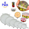 6pcs reusable silicone stretch lids for food storage, vacuum bowl covers for kitchen leftovers and container sealing.