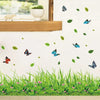 3D fresh green grass and butterfly PVC wall sticker mural for kids' room decor, waterproof removable vinyl art.