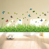 3D green grass and butterfly wall sticker mural, waterproof PVC DIY removable home decor for kids room, 40x136cm.