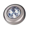 Wireless LED push-on night light for kitchen cabinets, wardrobes, and stairs. Magnetic self-stick battery-operated lamp.