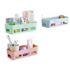 Plastic bathroom and kitchen wall-mounted suction cup organizer shelf rack for space-saving storage.
