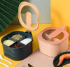 4-in-1 kitchen seasoning box with 4 grid portions for spices, salt, and condiments in a square storage container set.