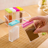 6Pcs kitchen spice bottle set with tray, plastic condiment storage jars for moisture-proof seasoning organization.