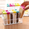 6Pcs set kitchen spice bottles with tray, moisture-proof plastic condiment seasoning jars for organized kitchen storage.