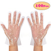 100-Piece Disposable Food Prep Gloves, clear plastic sanitary gloves for cooking, cleaning, and kitchen use.