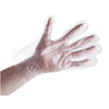 100-Piece disposable food prep gloves made of clear plastic for sanitary cooking, cleaning, and kitchen use.