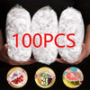 100pcs food-grade stretchable cling film for bowls and produce, transparent disposable kitchen freshness covers.