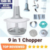 Pump & Chop Pro 1500ML manual food chopper with stainless steel blades and accessories for easy vegetable dicing.