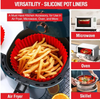 Reusable silicone air fryer tray liners for oven, microwave, and kitchen baking. Non-stick basket bowl accessory.