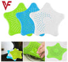 Silicone Star Sink Strainer & Hair Catcher in green, blue, and white for bathroom drains and kitchen sinks.