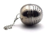 Stainless steel mesh tea infuser ball with hanging chain for loose leaf tea, herbs, and kitchen seasoning spices.