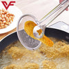 Stainless steel 2-in-1 fry tool, filter spoon strainer with clip for deep frying, BBQ, and quick oil draining.