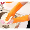 High-quality orange latex household cleaning gloves with firm grip for dishwashing and kitchen cleaning.