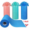 Reusable, absorbent non-woven kitchen cleaning cloths and dish rags on a roll for eco-friendly household scrubbing.