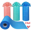 Pack of 2 nonwoven kitchen disposable cleaning towel rolls, reusable dish cloths for home and kitchen surface cleaning.