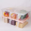 Pack of 3 plastic fridge organizer storage bins with lids and handles for kitchen, fruit, and vegetable organization.