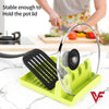 Green kitchen spoon holder rack for spatulas and pot lids, non-slip heat-resistant utensil rest for cooking tools.
