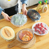 Disposable elastic cling film bowl covers used to store food in kitchen bowls and plates for fresh keeping.