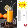 Pack of 5 reusable stainless steel drinking straws with cleaning brush for smoothies, cocktails, and eco-friendly drinks.