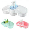 3-in-1 plastic dish soap dispenser and sponge holder caddy for kitchen sink and bathroom counter organization.