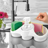 3-in-1 plastic dish soap dispenser and sponge holder caddy for kitchen sink and bathroom counter organization.