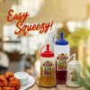 Pack of 3 squeeze bottles with twist-on caps for ketchup, mayo, mustard, hot sauces, and olive oil.