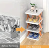5-layer stackable shoe rack, multi-functional space-saving plastic shelf for home storage and organized closet space.