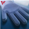 Reusable magic silicone dishwashing gloves with built-in scrubbers for kitchen and bathroom cleaning.