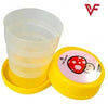2-Piece Collapsible Travel Cup Set with yellow base and cute mushroom print lid for camping and outdoors.