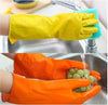 High-quality firm grip kitchen washing and cleaning latex gloves for household use, shown while cleaning and rinsing.