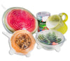 6-piece set of reusable silicone stretch lids for airtight food storage on bowls, containers, and produce.