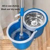 Easy Mop Steel Strainer with Mop Stick set featuring a blue bucket and rotating mop for efficient home floor cleaning.