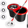 Easy Mop Steel Strainer with Mop Stick, includes bucket, microfiber spin mop heads, and adjustable handle for cleaning.
