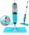 Water Spray Mop with reusable microfiber pad and refillable bottle for hardwood floor cleaning.