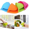 Heat-resistant silicone pot holder set in assorted colors for kitchen cooking, baking, and microwave handling.