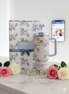 Stanley Flow State Tumbler 1.8L LoveShackFancy edition with floral print and premium gift box on marble surface.