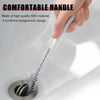 Sink drain cleaning brush with ergonomic handle removing hair clogs from bathroom sink pipes.