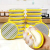 2 in 1 Multicolor Dishwashing Scrub and Sponge for non-scratch kitchen cleaning with soapy suds for effective washing.