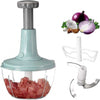 Hand Press Food Chopper 1.5 with stainless steel blades for manual vegetable, onion, and meat mincing in the kitchen.