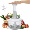 Hand Press Food Chopper 1.5, manual vegetable cutter with stainless steel blades for kitchen food preparation.