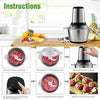 3 Litres food chopper featuring stainless steel bowl and blades with step-by-step assembly instructions.