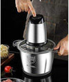 3 Litres food chopper with stainless steel bowl, electric motor, and sharp blades for efficient vegetable dicing.