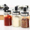 Spoon lid jar set with glass containers for kitchen seasoning, spice, sugar, and sauce storage.