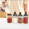 Spoon lid jar set for kitchen spices, condiments, and sauces, featuring airtight glass containers with integrated spoons.
