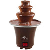 3 Tier Mini Chocolate Fountain for parties, featuring cascading melted chocolate on a compact brown base.
