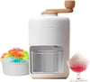 Ice Crusher White manual machine with hand crank for making shaved ice, snow cones, and slushies.