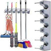 5 in 1 Mop Holder wall mount organizer with 6 hooks for space-saving broom and mop storage in laundry or garage.