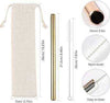 5 PCs steel straws set in gold, including a reusable metal straw, cleaning brush, and portable canvas carrying pouch.